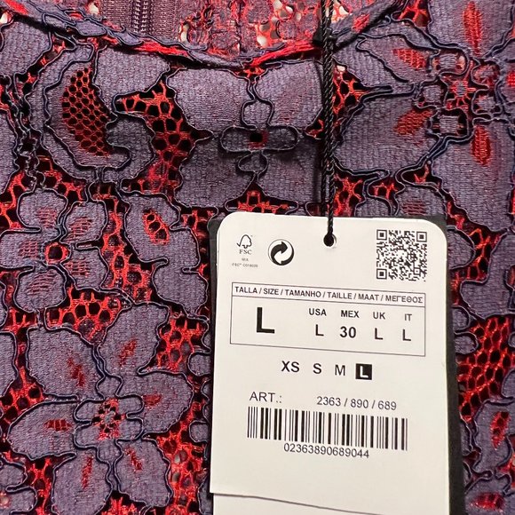 Zara lace red and purple top NWT Sz L - Picture 2 of 3